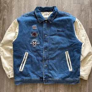Chaqueta de Retazos Letterman Denim Mickey Mouse De Colección Disney Store - Talla M - Imagen 1 de 6