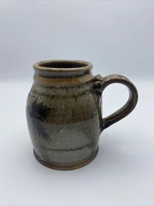 Salt Glazed Drip Pottery Mug Signed Large 5” - Picture 1 of 7
