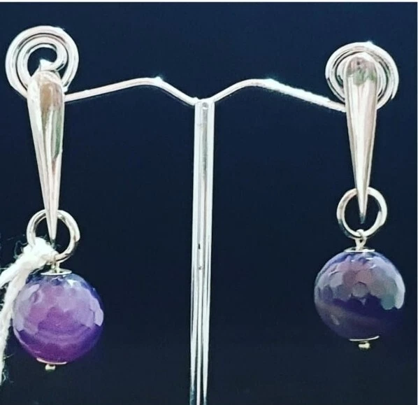 Orecchini pendenti in Agata Viola (tinta) e Argento 925  - Immagine 1 di 1