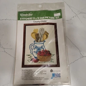 Kit punti cucina country ricamo crewel Wonder Art vintage anni 70 nuovo sigillato - Foto 1 di 4