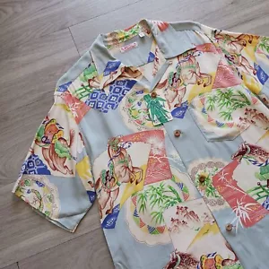 Vtg 50s Repro Sun Surf Aloha Shirt BATTLE HORSE Kimono Print CREPE New w Tag M/L - Picture 1 of 12