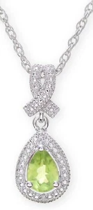 Theia Sterling Silver Drop Shape Emerald Gem Stone Diamond Designed Pendant - Picture 1 of 7