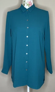 J. Jill Top Womens Sz XS Blue Green Ocean Button Down Pleated Back Blouse NWT - Picture 1 of 9
