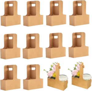 25 Pcs Kraft Paper Flower Gift Bags Handle Bouquet Bags Coffee Drink Carrier Bag - Picture 1 of 4