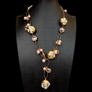 Collier chaîne en verre de Murano perle blanche perle perle perle perle perle perle rose perle perle perle perle rose perle violet