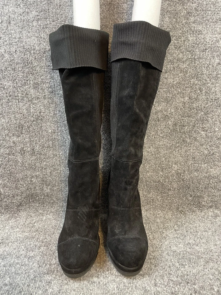 Botas hasta la rodilla Fergi para mujer 10 negras gamuza cuñas tacón 12" Foto 1 de 4