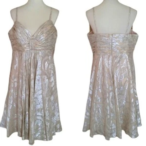 Vintage 90's Ann Klein Silk Cream and Silver Metallic Baby Doll Dress - Picture 1 of 9