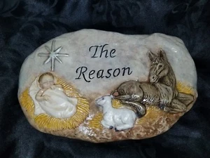 Jesus In The Manger Stone Garden Rock Plaque Unpainted Bisque  - Picture 1 of 3
