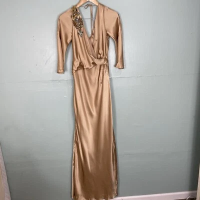 Maxi Vestido Alberta Ferretti Edición Limitada Satén Champagne Dorado Talla 10 Foto 1 de 4