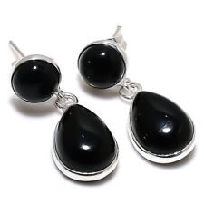 Black Onyx Gemstone 925 Sterling Silver Jewelry Stud Earring Size 1.20"