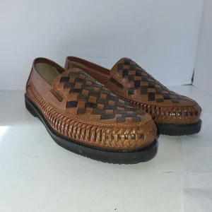 Zapatos de vestir Deer Stags para hombre talla 8D mocasín sin cordones marrón y negro tejido cuero - Imagen 1 de 17