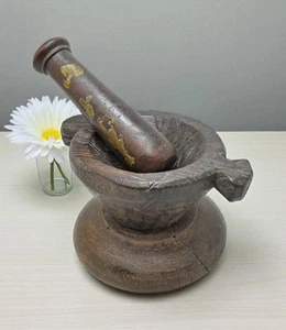Antique Wooden Kitchenware Spice Grinding Bowl Original Old Hand Carved - Picture 1 of 7