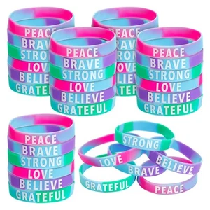 36 Pack Inspirational Rubber Bracelets, Motivational Silicone Wristbands - Picture 1 of 7