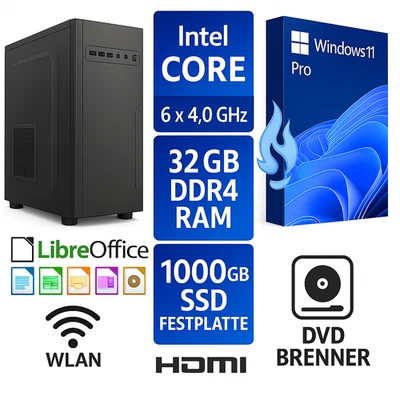 🔥 PC Windows 11 | Intel 6 x 4,0 GHZ Turbo  | 32 GB RAM | 1000 GB SSD  | HDMI 🔥 - Bild 1 von 4