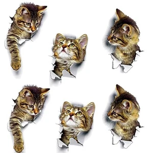 2 Pack 3D Cat Wall Stickers Peel and Stick Wall Decals for Nursery Room Toilet - Picture 1 of 6