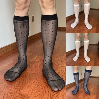 Hombres Lunares Vestido Tubo Medias Transparentes Ultra Delgadas Uso Formal Calcetines de Negocios Foto 1 de 4