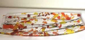 Fused Slumped Art Glass Rectangular Plate Tray Retro Textured Bottom Fall Colors - Picture 1 of 4