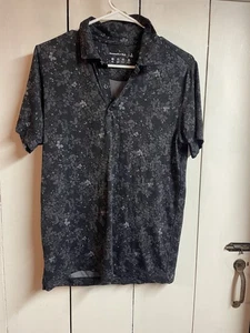Polo Abercrombie & Fitch uomo piccola nera floreale maglia ad aria golf elasticizzata - Foto 1 di 4