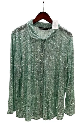 Top de lentejuelas con botones azul azulado Colleen Lopez para mujer Foto 1 de 2