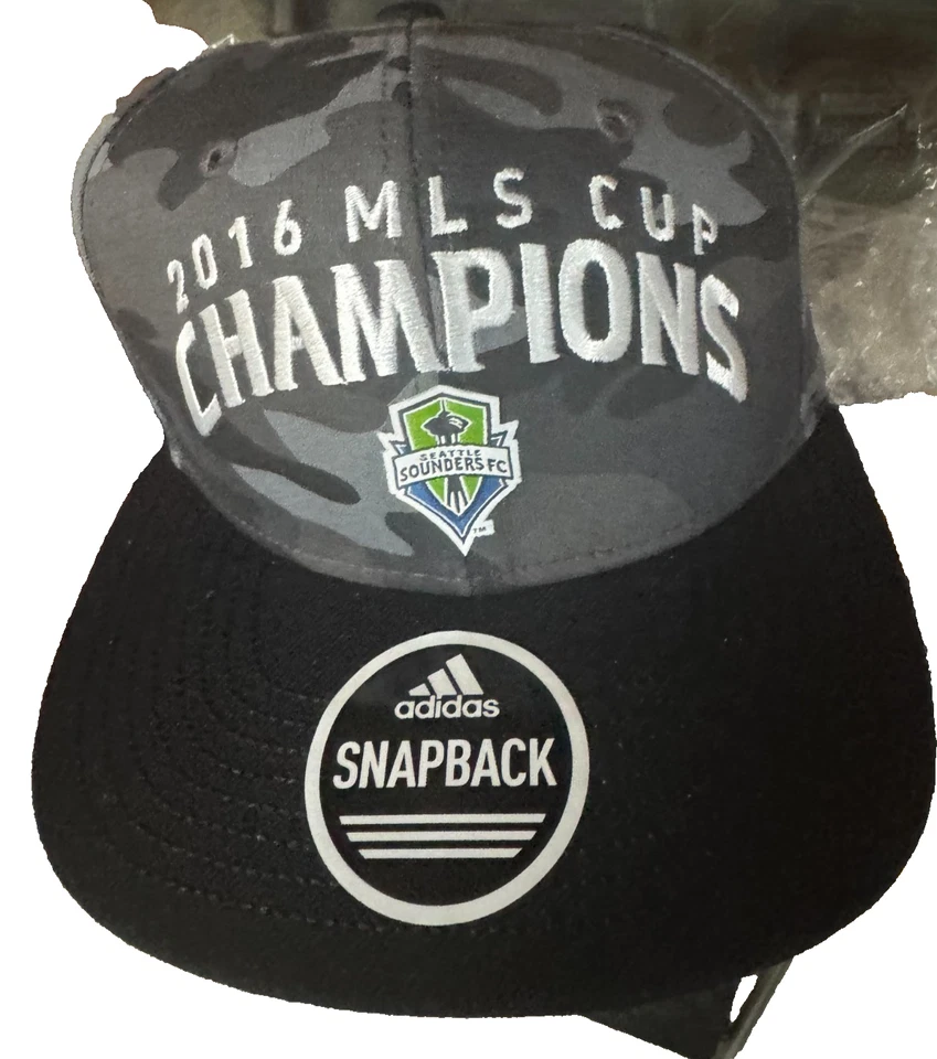 Seattle Sounders FC adidas 2016 MLS Cup Soccer Champions Camo Snapback Cap Hat - Image 1 of 1