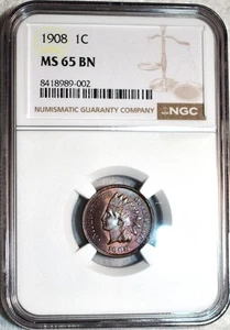 NGC MS-65 BN 1908 Indian Head Cent, Beautifully Toned Gem! - Picture 1 of 2