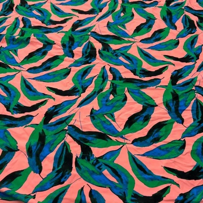 Tela elástica de 4 vías spandex/hojas verdes y azules coral por yarda para trajes de baño Foto 1 de 4