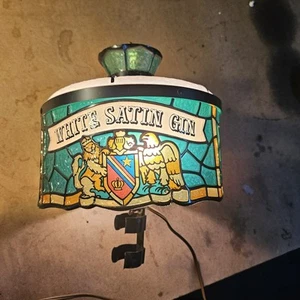 Vintage Faux Stained Glass Plastic White Satin Gin Advertising Lamp Rare  - Picture 1 of 20