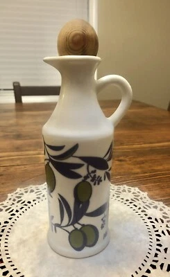 Tunisian Olive Oil Server with Wood Stopper - Blue w/ White - Image 1 of 4