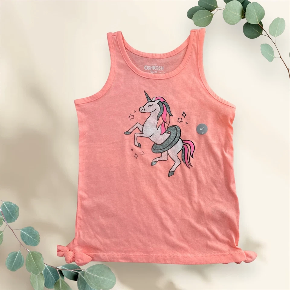 Camiseta sin mangas Oshkosh B’Gosh niñas pequeñas neón unicornio corbata lateral talla 4T $18 Foto 1 de 1