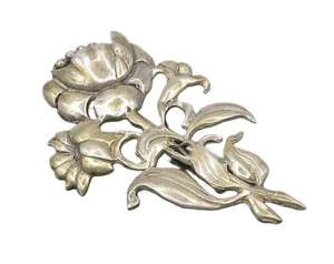 925 Sterling Silver Vintage Antique Shiny Blooming Flowers Brooch Pin BP7380 - Picture 1 of 5