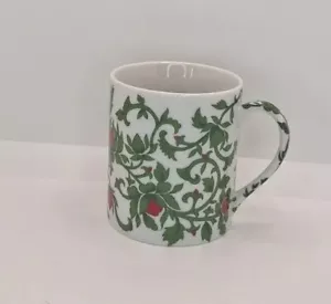 WILLIAMS SONOMA Red Floral Green Vine Porcelain Botanical Mugs Japan - Picture 1 of 11