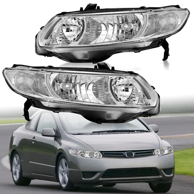 2PCS Pair Headlights For 2006-2011 Honda Civic 2-Door Coupe Headlamps Left+Right - Image 1 of 4