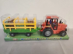 Farm Life Friction Farm Tractor & Trailer PLASTIC #15127 NEW OLD STOCK 10" - Picture 1 of 6