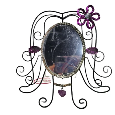 Girls Mirror Makeup Accessory Rhinestone Blingy Oval Vanity Tabletop Purple New - Image 1 of 4