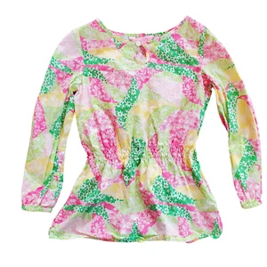 Lilly Pulitzer Colorful Garden Girls Tunic Top Size S 4/5 Floral Patchwork - Picture 1 of 6