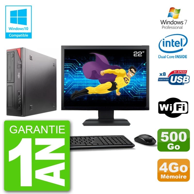 PC Fujitsu Esprimo E520 Schermo 22 " G3220 RAM 4Go Disco 500Go Unità DVD Wifi W7 - Immagine 1 di 1