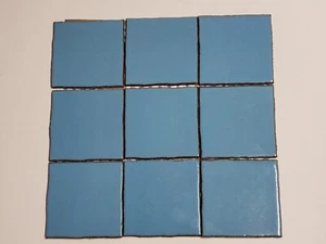Vtg 1970s Summitville Ceramic Tile Sheet - 9 Blue Rustic 4" x 4", 1 sq. ft. NOS - Picture 1 of 5