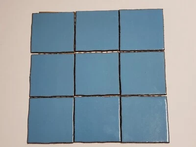 Vtg 1970s Summitville Ceramic Tile Sheet - 9 Blue Rustic 4" x 4", 1 sq. ft. NOS - Image 1 of 4