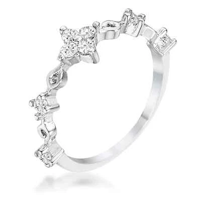 .24Ct Rhodium Plated Clear CZ Mini Floral Half Eternity Stackable Band - Image 1 of 2