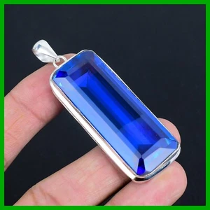 Womens day Sale 925 Silver Radiant Tanzanite Quartz Stone Bezel Artisan Pendant - Picture 1 of 6