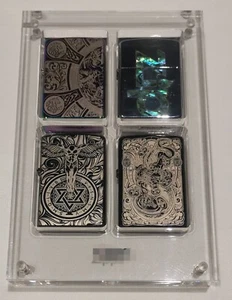 4 Grids Crystal Acrylic Display Storage Box Zippo Lighters Magnetic & Freestand - Picture 1 of 7