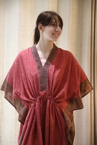 Pure Seda Caftán Peach-Red Bata Vestido Largo Mujer Maxi Túnica Ps KFN2817 - Imagen 1 de 10