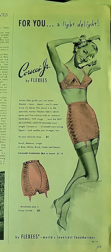 1949 Womens Flexees Corsees Jr. Pink Panty Girdle Garters Bra vintage Fashion ad Foto 1 de 1