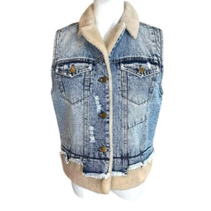 Oli&Hali by Buckle Sherpa Lined Cropped Denim Vest Womens Size Small - Picture 1 of 5