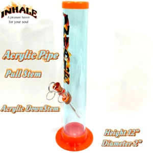 INHALE®️ 2X12" STRAIGHT ACRYLIC Hookah WATER PIPE W PULL STEM POKER MADE IN USA - Picture 1 of 6