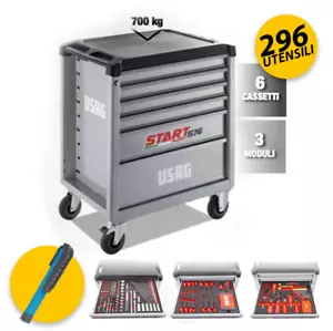 CARRELLO 6 CASSETTI C/ASSORTIMENTO MANUTENZIONE 296 UTENSILI - USAG - 516 ST6MM - Foto 1 di 2