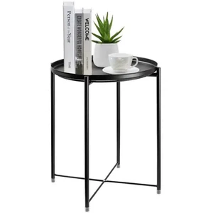 Mesa De Centro Moderna Con Bandeja Diseño Superficie Circular Metal Negro - Imagen 1 de 7