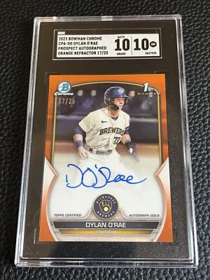 Dylan O’Rae 2023 Bowman Chrome Orange Refractor 1st Auto /25 SGC 10/10!! Brewers - Image 1 of 2