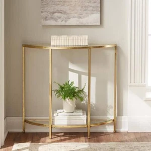 Bella Gold Metal And Glass Half-Moon Console Table With Storage 30 In. X 32 In. - Picture 1 of 9