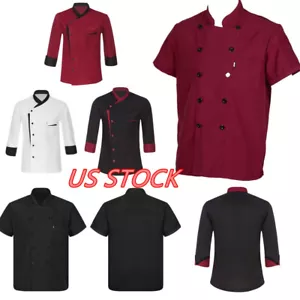 Men Women Buttons Chef Coats Jacket Hotel Kitchen Restaurant Cook Uniforms - Picture 1 of 86